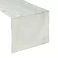Bieżnik na stół kremowy 40x140 cm LILIAN z delikatnym wzorem liści z tkaniny przeplatanej złotą nicią z elegancką podwójną listwą
