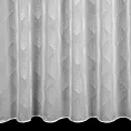 Firana szyta na flexach biało srebrna z tkaniny typu BATYST z delikatnie połyskującym, geometrycznym nadrukiem na całości tkaniny, wykończona obciążnikiem