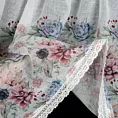 Zazdrostka biało, różowa z etaminy zdobiona nadrukiem kwiatów i koronką 150x30 cm tunel DORA Eurofirany