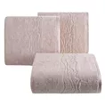 Ręcznik kąpielowy 50x90 cm bawełniany kolor pudrowy róż zdobiony bordiurą z błyszczącym wzorem 500 g/m2 KARIN Eurofirany