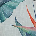 Tkanina firanowa etamina z nadrukiem egzotycznych liści zakończona szwem obciążającym Eurofirany