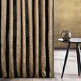 Zasłona szyta na tunelu czarno złota z szenilowej tkaniny w pasy przetykane błyszczącą nicią