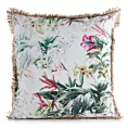 Poszewka na poduszkę 45x45 cm z tkaniny wodoodpornej na taras oraz balkon zdobiona nadrukiem kwiatów i frędzli biało, zielona GARDEN Eurofirany