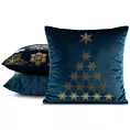 Poszewka na poduszkę 45x45 cm welwetowa zdobiona złotym nadrukiem granatowo, złota JOY Eurofirany