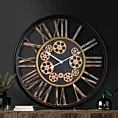 ZEGAR 19 CZARNY ŚCIENNY DEKORACYJNY Z RUCHOMYMI ZĘBATKAMI 54x9 cm EUROFIRANY