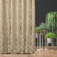 Zasłona szyta na taśmie fala złota z szenilowej tkaniny w klasyczny wzór ornamentowy przetykany błyszczącą nicią Italissima Eva Minge