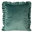 Poszewka na poduszkę 45x45 cm welwetowa zdobiona na brzegach falbanami ciemnomiętowa VELVET 25 EUROFIRANY PREMIUM