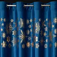 Zasłona granatowo, złota zdobiona świątecznymi śnieżynkami 140x250 cm przelotka ASTRA Eurofirany