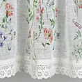 Zazdrostka biało, zielona z etaminy z nadrukiem letnich kwiatów polnych i koronką 150x30 cm tunel SYLWIA Eurofirany