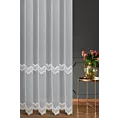 Firana szyta na taśmie 5 cm biała z tkaniny typu ADEN z efektem deszczyku, zdobiona ażurowym haftem