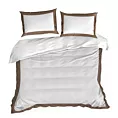 Pościel 220x200 cm bawełniana z makosatyny kolor biały, brązowy z kontrastującą kantą Reina Line Eurofirany