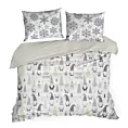 Pościel świąteczna 220x200 cm bawełna ranforce kolor biały, stalowy zdobiona nadrukiem uroczych skrzatów DWARF Eurofirany