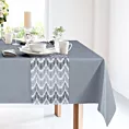 Komplet obrus z bieżnikiem popielato, biały 140x220/33x220 cm ANITA 2 zdobiony subtelnym wzorem geometrycznym