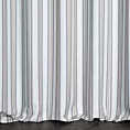 Zasłona szyta na taśmie fala kremowo grafitowa z tkaniny o naturalnym splocie z nadrukowanym wzorem w pasy