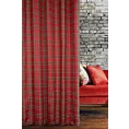 Zasłona szyta na taśmie fala czerwona z tkaniny gobelinowej o wzorze w kratę