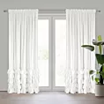 Zasłona biała zdobiona falbanami i lśniącymi akcentami z welwetu 140x270 cm taśma CARLI Eurofirany