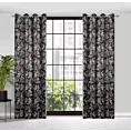 Zasłona czarno, zielona ze wzorem roślinnym z welwetu 140x250 cm przelotka BECKY Eurofirany