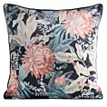 Poszewka na poduszkę 45x45 cm welwetowa zdobiona nadrukiem kwiatów i elegancką lamówką na brzegach czarno, pudrowa VELVET 113 Eurofirany