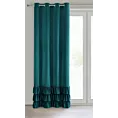 Zasłona ciemnoturkusowa z welwetu zdobiona trzema subtelnymi falbanami 140x250 cm przelotka MEGI Eurofirany
