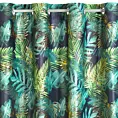 Zasłona czarno, zielona z błyszczącym wzorem egzotycznych liści z welwetu 140x250 cm przelotka DAVOS  Eurofirany