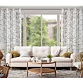 Zasłona biało, szampańska z metalicznym nadrukiem egzotycznych liści z welwetu 135x250 przelotka ODETA Eurofirany