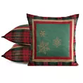 Poszewka na poduszkę 45x45 cm bawełniana, gobelinowa z motywem kraty i złotych śnieżynek zielona STAR Eurofirany