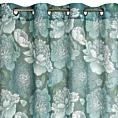 Zasłona oliwkowo, turkusowa w kwiaty peonii 140x250 cm przelotka ASTER Eurofirany
