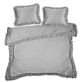 Pościel 160x200 cm bawełniana z makosatyny kolor jasnoszary z falbanami w romantycznym stylu Reina Line Eurofirany