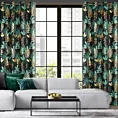 Zasłona czarno, zielona zdobiona błyszczącym egzotycznym nadrukiem z tkaniny typu oxford 140x250 cm przelotka MALTA Eurofirany