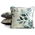 Poszewka na poduszkę 45x45 cm welwetowa beżowo, ciemnoturkusowa z roślinnym nadrukiem VELVET 205 Eurofirany