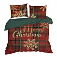 Pościel 220x200 cm bawełna ranforce kolor czerwony, ciemnozielony zdobiona nadrukiem kraty Eurofirany