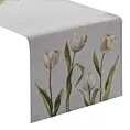 Bieżnik na stół jasnopopielato, kremowy 45x140 cmgobelinowy z motywem tulipanów