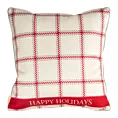 Poszewka na poduszkę 60x60 cm welwetowa świąteczna z motywem kratki i wypustką na brzegach beżowo, czerwona CLARK Eurofirany