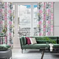 Zasłona miętowo, różowa ze wzorem kwiatów 140x250 cm przelotka NYDIA Eurofirany