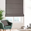 Roleta rzymska szara z gładkiej tkaniny zaciemniającej typu dimout wykończona obciążnikiem