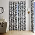 Zasłona szyta na taśmie 5 cm MISHA stalowo biała z miękkiej tkaniny typu blackout drukowanej w nowoczesny kwiatowy wzór