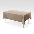 Obrus szyty ciemnobeżowy z miękkiej tkaniny welwetowej z efektem kreszowania, wykończona obciążnikiem