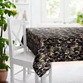 Obrus szyty czarno złocisty z tkaniny welwetowej zdobionej połyskującym drukiem