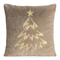 Poszewka na poduszkę świąteczna 45x45 cm jasnobrązowo, szampańska z przyjemnego futerka zdobiona haftem choinki Eurofirany