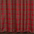 Zasłona szyta na taśmie fala czerwona z tkaniny gobelinowej o wzorze w kratę