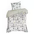 Pościel świąteczna 140x200 cm bawełna ranforce kolor biały, stalowy zdobiona nadrukiem uroczych skrzatów DWARF Eurofirany
