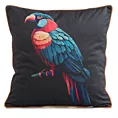 Poszewka na poduszkę 45x45 cm welwetowa, dwustronna z motywem papugi z wypustką na brzegach czarno, niebieska VELEVT 136 EUROFIRANY PREMIUM