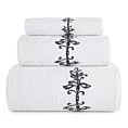 Zestaw ręczników bawełnianych na prezent 3 szt kolor biały,czarny z haftem z motywem ornamentu roślinnego 380g/m2 KAMELIA Eurofirany