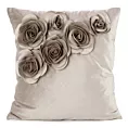 Poszewka na poduszkę 45 x 45 cm welwetowa kolor beżowy zdobiona aplikacja w róże Eurofirany