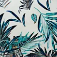 Koc flano 150x200 cm biało, turkusowy z nadrukiem egzotycznych liści PILAR DESIGN 91 Eurofirany