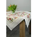 Obrus jasnoszaro, różowy 100x100 cm gobelinowy zdobiony tkanym motywem kwiatowym