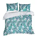 Pościel 160x200 cm z mikrowłókna kolor turkusowy, biały z nadrukiem egzotycznych liści PALMS Design 91 Eurofirany
