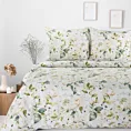 Pościel 220x200 cm bawełniana kolor biały, zielony w kwiaty SONIA 35 Eurofirany