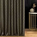 Zasłona szyta na taśmie fala czarno złota z szenilowej tkaniny w drobny geometryczny wzór przetykany błyszczącą nicią