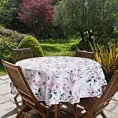 Obrus okrągły biało, różowy średnica 150 cm wodoodporny GARDEN na taras oraz balkon